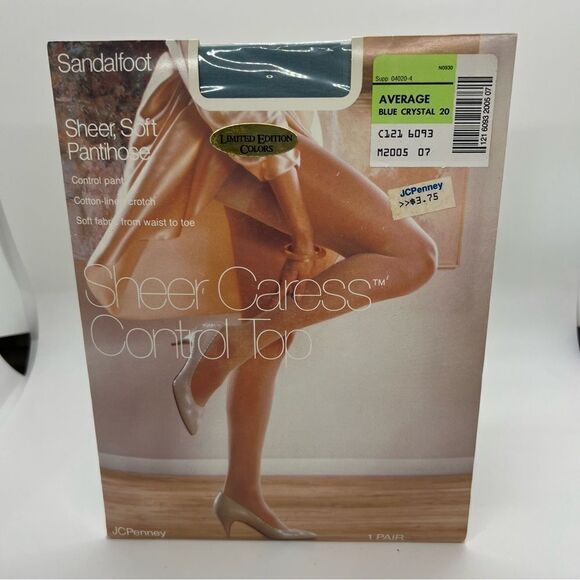 💙VTG JCPenney Pantyhose Sheer Caress Silky Sheer Off  AVERAGE BLUE CRYSTAL 20 - Picture 1 of 4